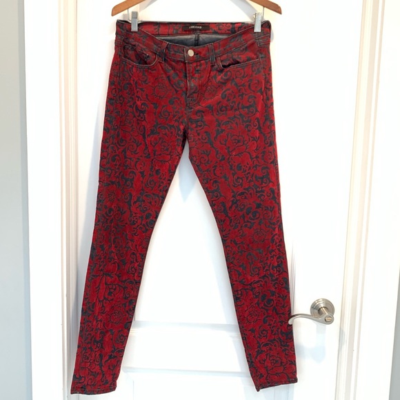 J Brand Denim - J Brand Red Brocad Skinny leg Jeans 29